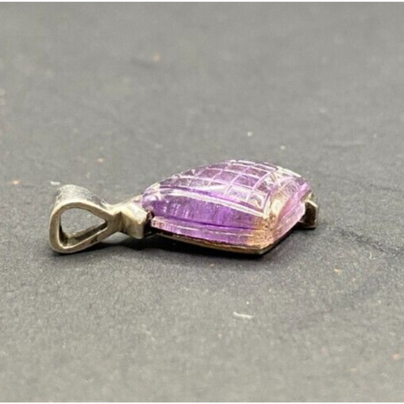 Amethyst Pyramid Shaped Pendant Purple Gemstone 925 Sterling Silver GE Stamped - Picture 7 of 11